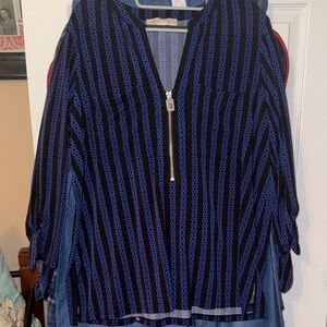 Michael Kors Blue and Black Zippered Blouse